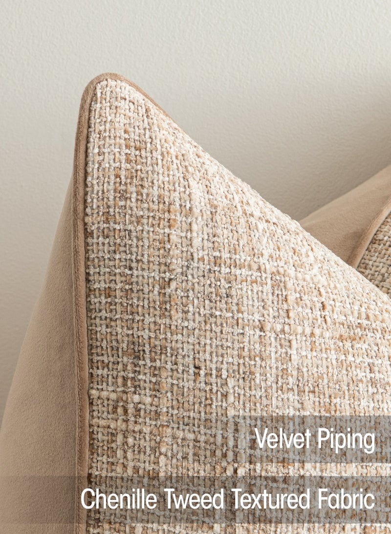 a moment Khaki Reversible Pillow Covers 2 Pack - Farmhouse Chenille Throw Pillows, Neutral Textured Decorative Throw Pillow Covers with Border for Couch Sofa Bed (50x50 CM, No Insert) - Image 2